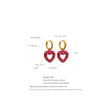 Pink Enamel Heart Drop Hoop Earrings Zircon Charm Jewelry
