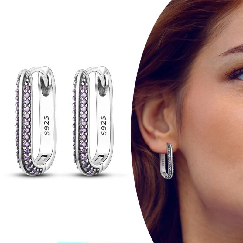 925 Silver Double Big Hoop Earrings Square Heart Pave Stud Earring