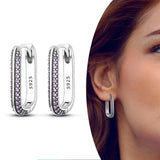 925 Silver Double Big Hoop Earrings Square Heart Pave Stud Earring