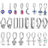 925 Silver Double Big Hoop Earrings Square Heart Pave Stud Earring