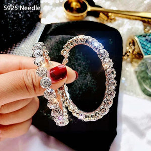 925 Silver Needle Hoop Earrings Cubic Zircon Bling Female Jewelry