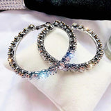 925 Silver Needle Hoop Earrings Cubic Zircon Bling Female Jewelry
