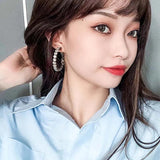 925 Silver Needle Hoop Earrings Cubic Zircon Bling Female Jewelry