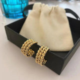 French Minimalist Multi Layer Twisted CC Hoop Earrings 14k Plated