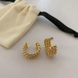 French Minimalist Multi Layer Twisted CC Hoop Earrings 14k Plated