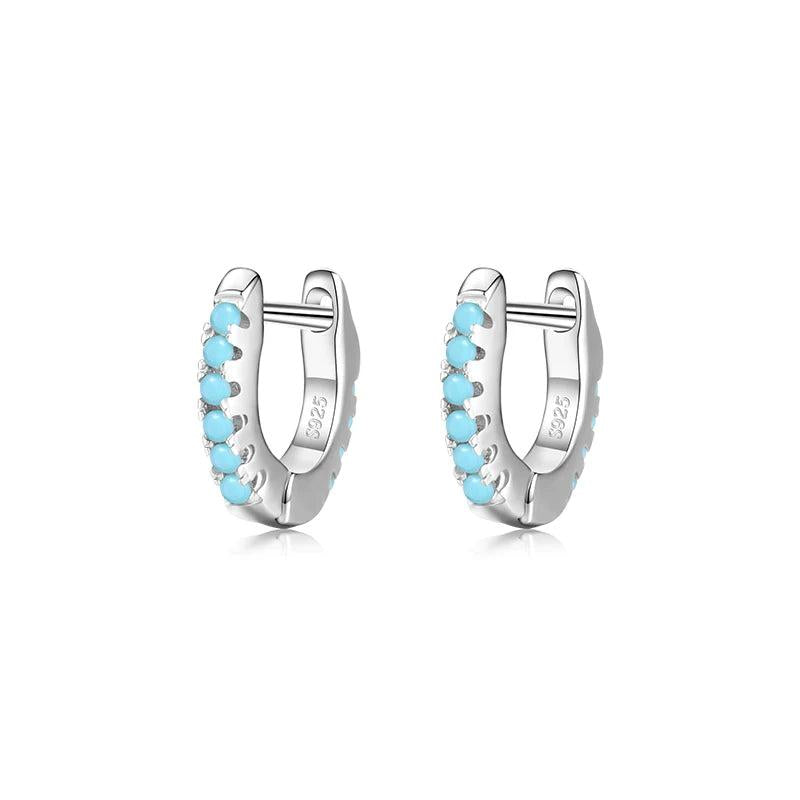 925 Silver Turquoise Tiny Hoop Earrings for Women Statement Jewelry