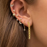 CZ Star Moon Hoop Earrings Copper Chain Pendant Piercing Jewelry