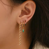 CZ Star Moon Hoop Earrings Copper Chain Pendant Piercing Jewelry