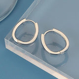 Silver Oval Geometric Hoop Earrings Dainty Circle Earring