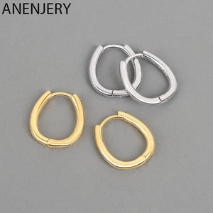 Silver Oval Geometric Hoop Earrings Dainty Circle Earring