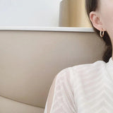 Silver Oval Geometric Hoop Earrings Dainty Circle Earring