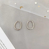 Silver Oval Geometric Hoop Earrings Dainty Circle Earring