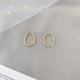 Silver Oval Geometric Hoop Earrings Dainty Circle Earring