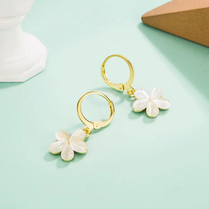 Opal Flower Hoop Earrings for Women Girls Boucle d'oreille Jewelry