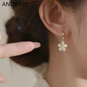 Opal Flower Hoop Earrings for Women Girls Boucle d'oreille Jewelry