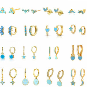 925 Silver Turquoise Stud Earrings & Hoop Pendant Set