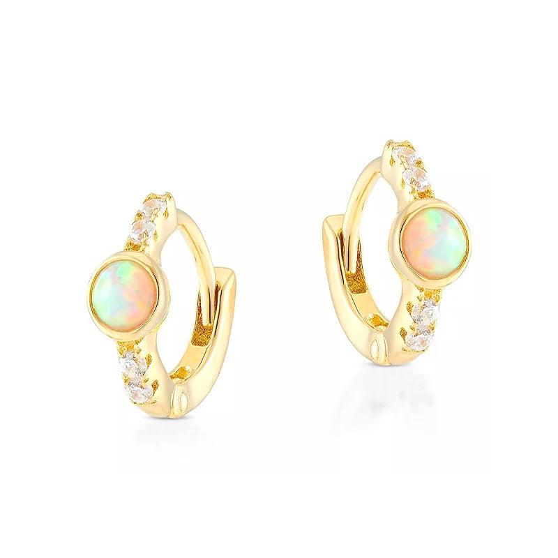 925 Silver Opal Zircon Hoop Earrings for Women