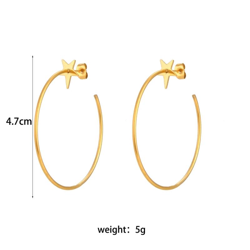 18K Plated Stainless Steel Large Star Hoop Earrings Hypoallergenic Pentagram
