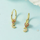 Crescent Heart Small Circle Hoop Earrings Moon Dangle Drop Earrings