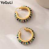 Retro Green Stones Earrings Hot Brass Hoop Earrings For Women