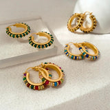 Retro Green Stones Earrings Hot Brass Hoop Earrings For Women
