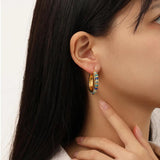 Retro Green Stones Earrings Hot Brass Hoop Earrings For Women