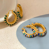 Retro Green Stones Earrings Hot Brass Hoop Earrings For Women