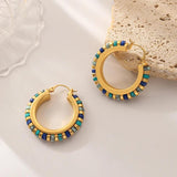 Retro Green Stones Earrings Hot Brass Hoop Earrings For Women