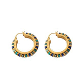 Retro Green Stones Earrings Hot Brass Hoop Earrings For Women