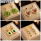 Vintage Heart Flower Crystal Hoop Earrings 316L Stainless Steel