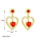 Vintage Heart Flower Crystal Hoop Earrings 316L Stainless Steel