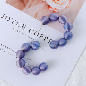 Pink Hoop Earrings Statement Pom Pom Earrings for Women