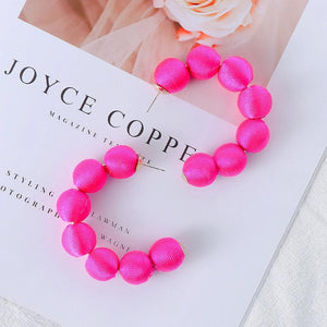 Pink Hoop Earrings Statement Pom Pom Earrings for Women
