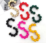 Pink Hoop Earrings Statement Pom Pom Earrings for Women