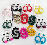 Pink Hoop Earrings Statement Pom Pom Earrings for Women