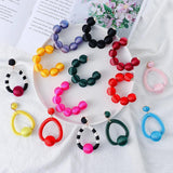 Pink Hoop Earrings Statement Pom Pom Earrings for Women