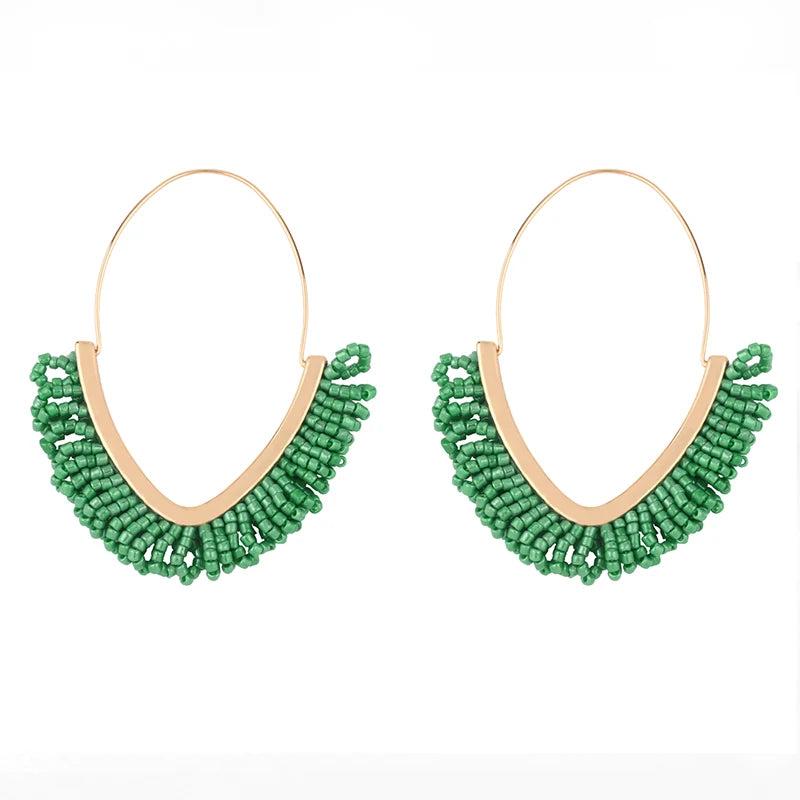 Beads Hoop Earrings Large Drop Dangle Beach Bohemian Jewelry