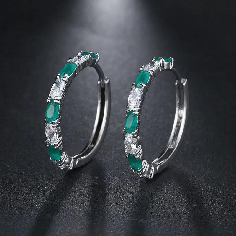 Vintage CZ Hoop Earrings Round Rainbow Bridal Gift