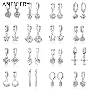 Silver Hoop Pendant Earring CZ Circle Jewelry Gift