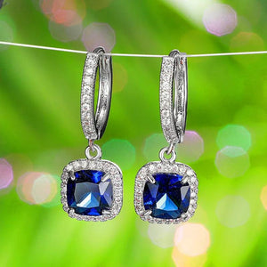 Pink Zircon Stone Square Hoop Earrings - Silver Wedding Jewelry
