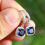 Pink Zircon Stone Square Hoop Earrings - Silver Wedding Jewelry