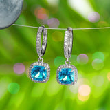 Pink Zircon Stone Square Hoop Earrings - Silver Wedding Jewelry