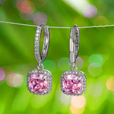 Pink Zircon Stone Square Hoop Earrings - Silver Wedding Jewelry