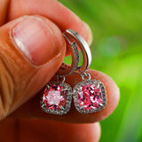 Pink Zircon Stone Square Hoop Earrings - Silver Wedding Jewelry
