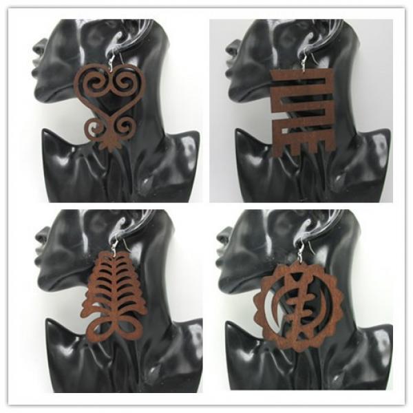 5 Pairs Adinkra Symbol Wood Earrings - Mix of 4 Designs