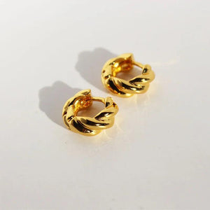 Textured Golden Small Croissant Hoop Earrings For Women