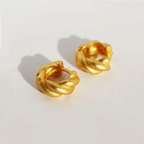 Textured Golden Small Croissant Hoop Earrings For Women