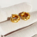 Textured Golden Small Croissant Hoop Earrings For Women