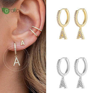 925 Silver Letter Earrings Zircon Hoop Wedding Jewelry Gift