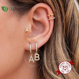 925 Silver Letter Earrings Zircon Hoop Wedding Jewelry Gift